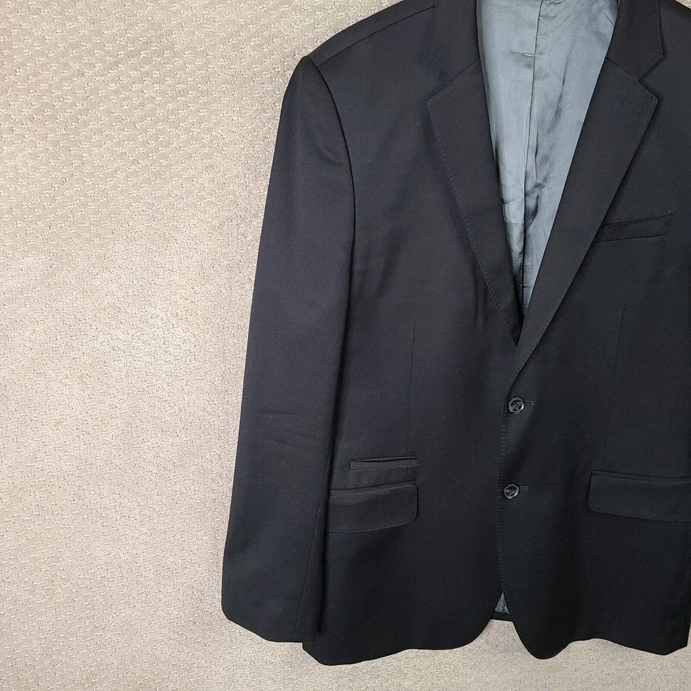 Express Jacket Men 42R Black Fitted Blazer Wool Blend 2 Button Suit Coat Stretch